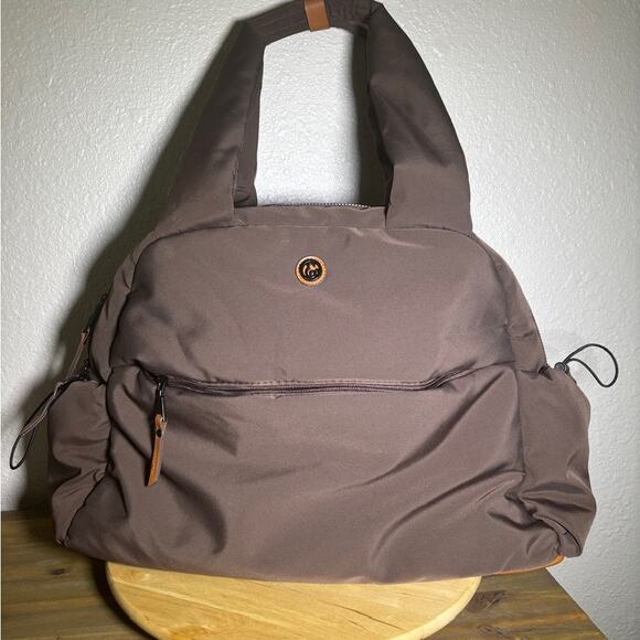 Joan & David Puffer Sport Nylon Duffle Weekender Bag Tote Brown Overnight - Picture 9 of 9